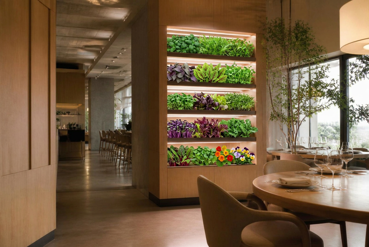 Ingebouwde kweekwand in een fine-dining restaurant